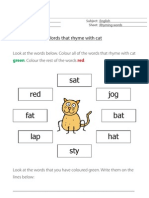 Words That Rhyme With Cat - English Resource For Primary/elementary Children
