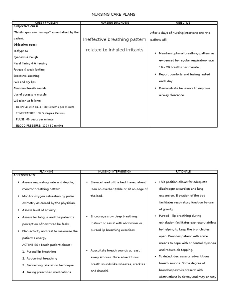Nursing Care Plans Breathing Respiratory System