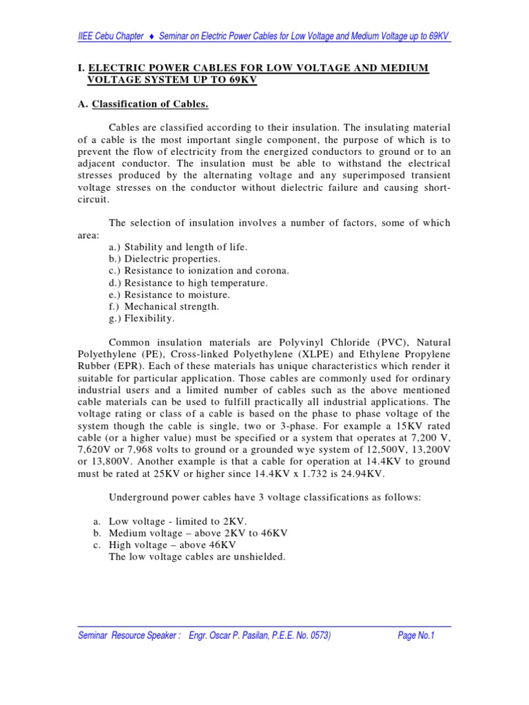 Electric Power Cables Seminar Overview | PDF | Insulator (Electricity ...