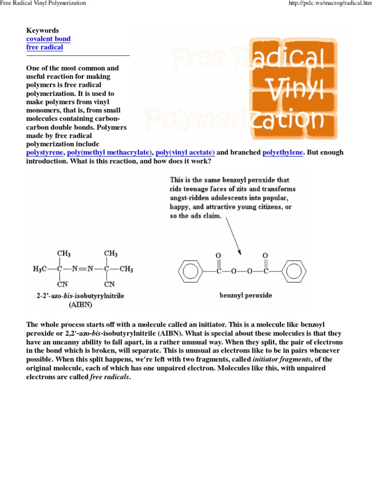 Free Radical Vinyl Polymerization Polymerization Radical Chemistry