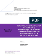 Impactul Și Eficacitatea Măsurilor Şi Intervențiilor Suport Oferite Persoanelor Supuse Riscului de Excluziune Socială