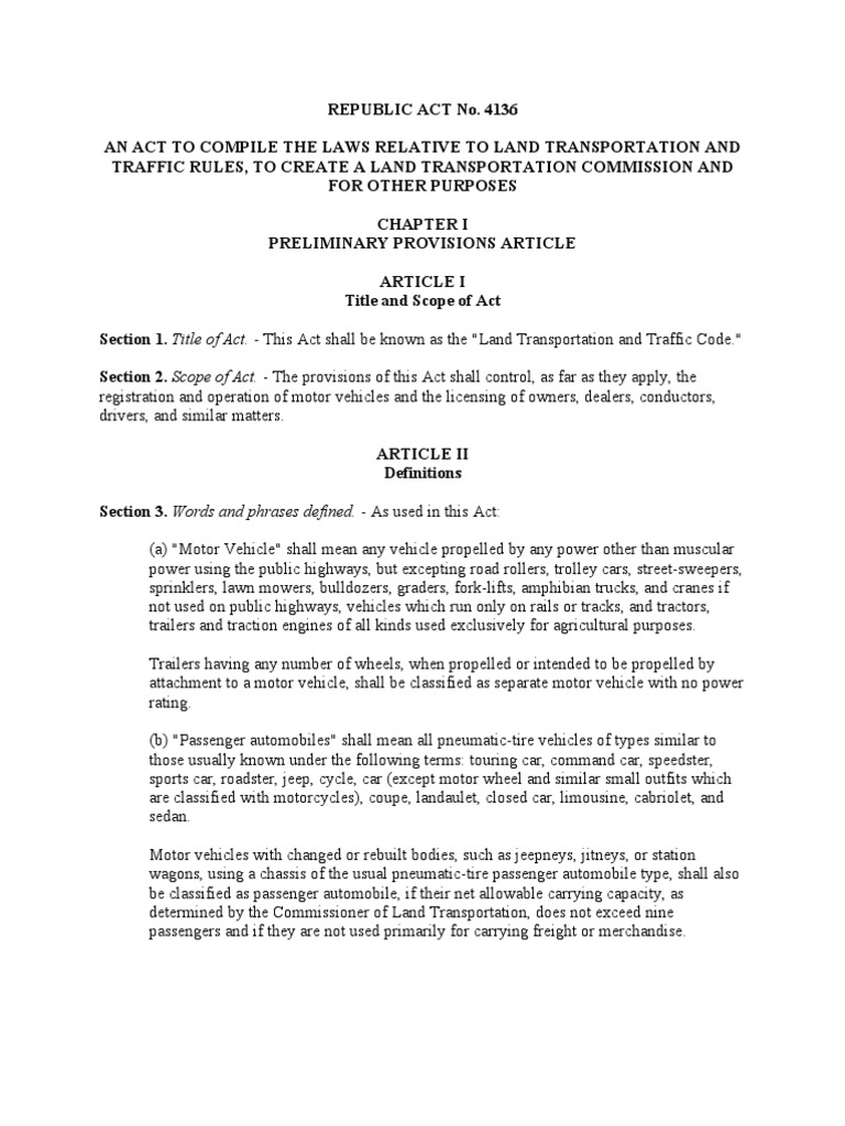 RA 4136 Land Transportation and Traffic Code