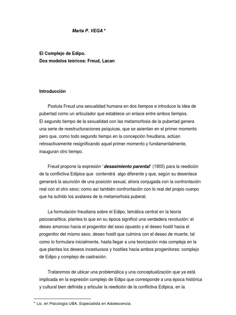 Complejo de Edipo: Freud y Lacan | PDF | Complejo de Edipo | Jacques Lacan
