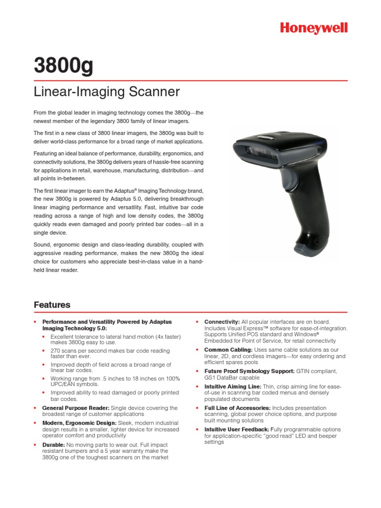 Honeywell 3800G Scanner | PDF | Barcode | Image Scanner
