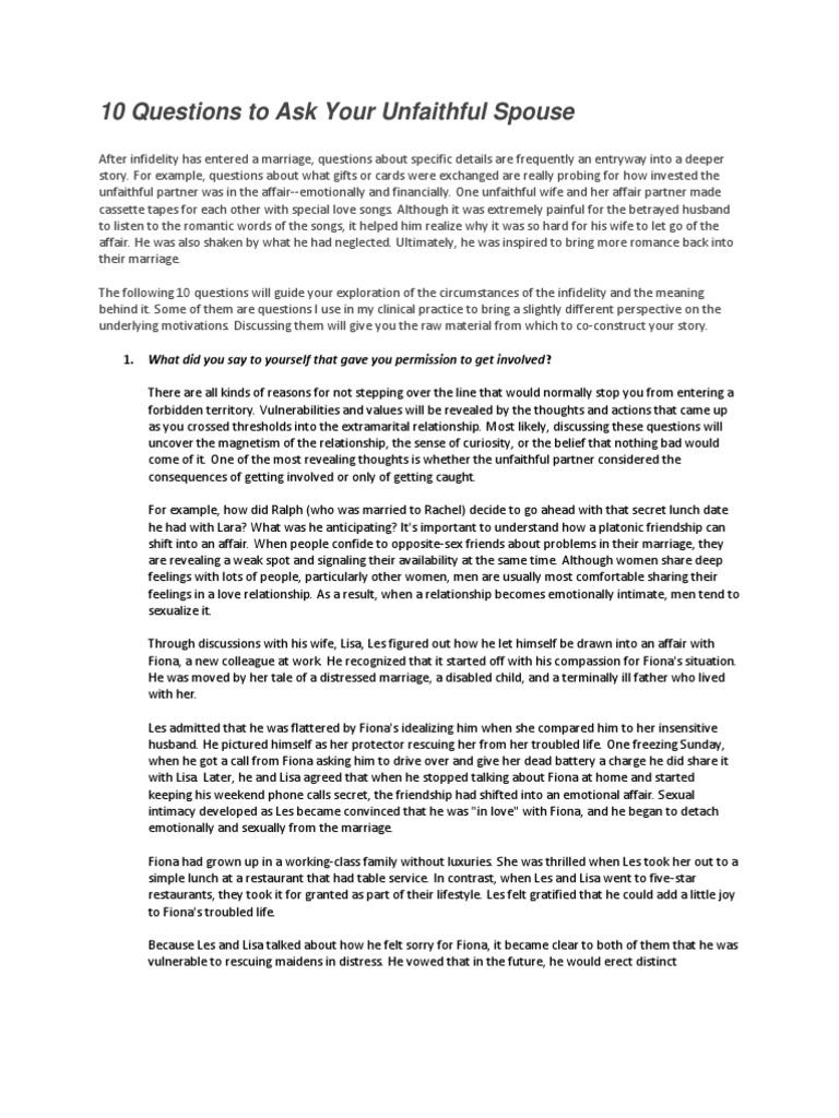 Questions for Your Cheating Spouse | PDF | Infidelity | Human Sexual ...