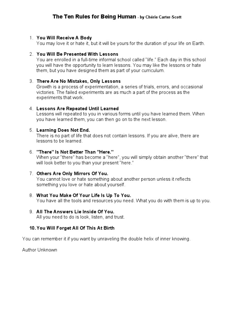 Ten Rules for Being Human | PDF | Wellness