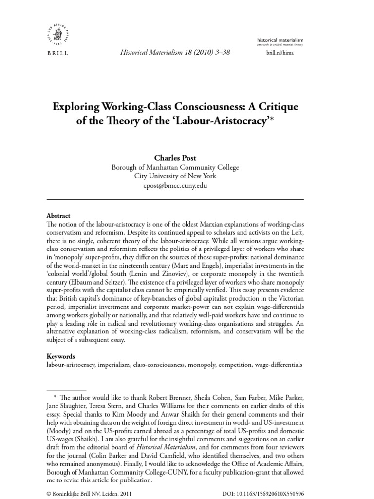 Charlie Post - Exploring Working-Class Consciousness A Critique of The ...