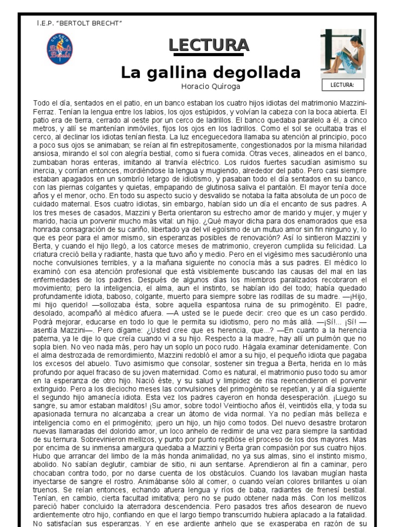 Ficha de Comprensión Lectora La Gallina Degollada PDF Rosa Amor