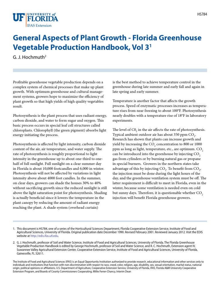 General Aspects of Plant Growth Florida Greenhouse Vegetable Production Handbook, Vol 3 PDF