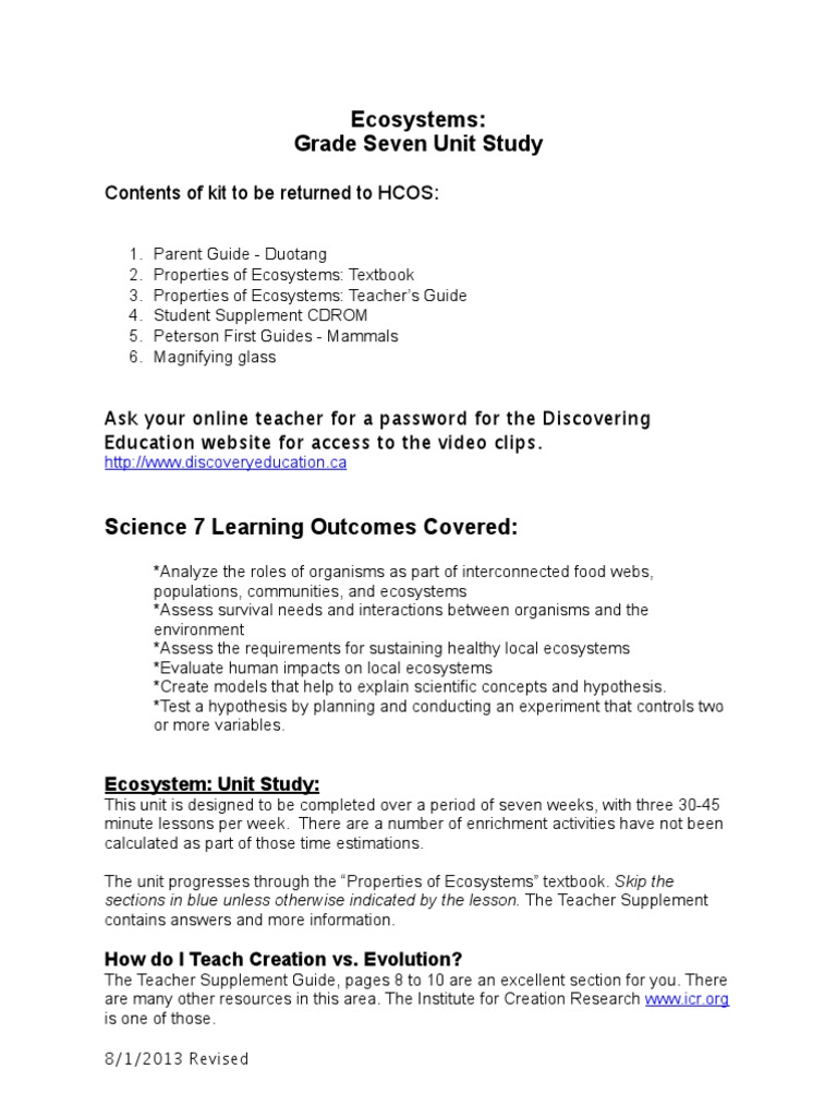 Ecosystem study guide 7th grade