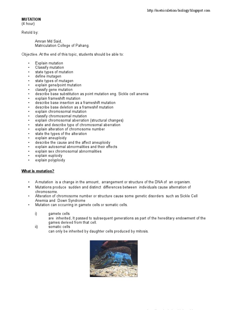 Mutation Note | PDF | Ploidy | Mutation