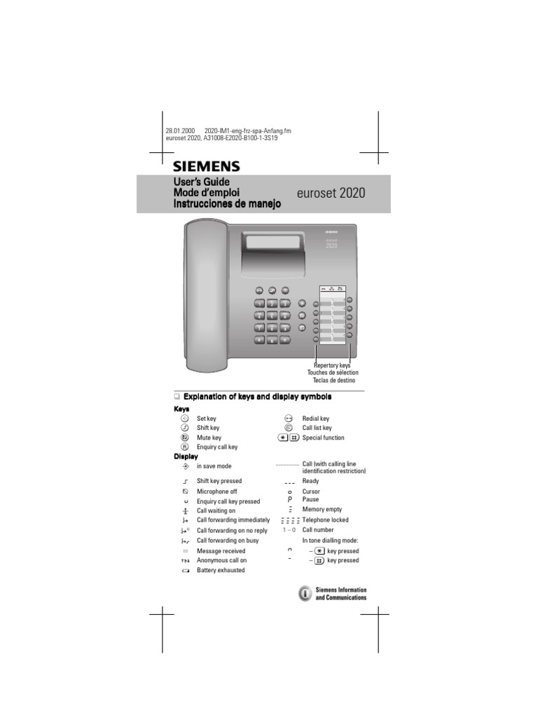 Siemens Euroset 2020 Manual PDF Communication orale Téléphonie