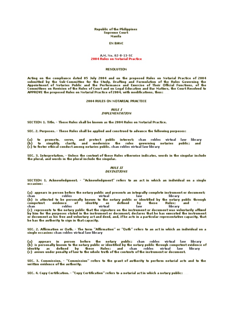 2004 Rules On Notarial Practice | PDF
