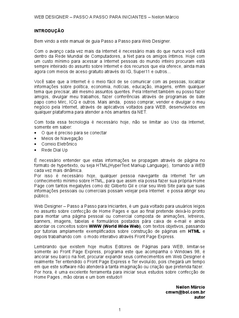 Web Designer | PDF | Rede mundial de computadores | Internet e Web