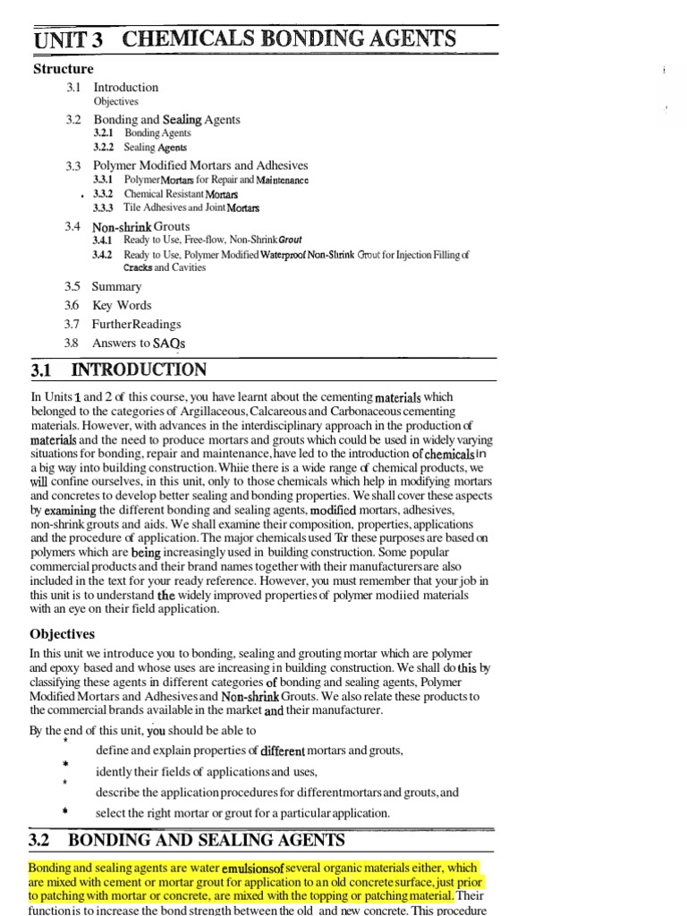 3.chemical Bonding Agents PDF Mortar (Masonry) Concrete