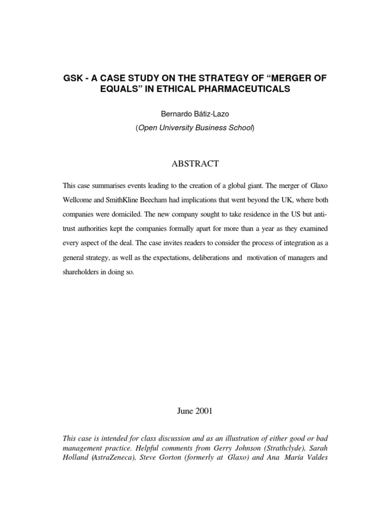 GSK Merger | PDF | Glaxo Smith Kline | Mergers And Acquisitions