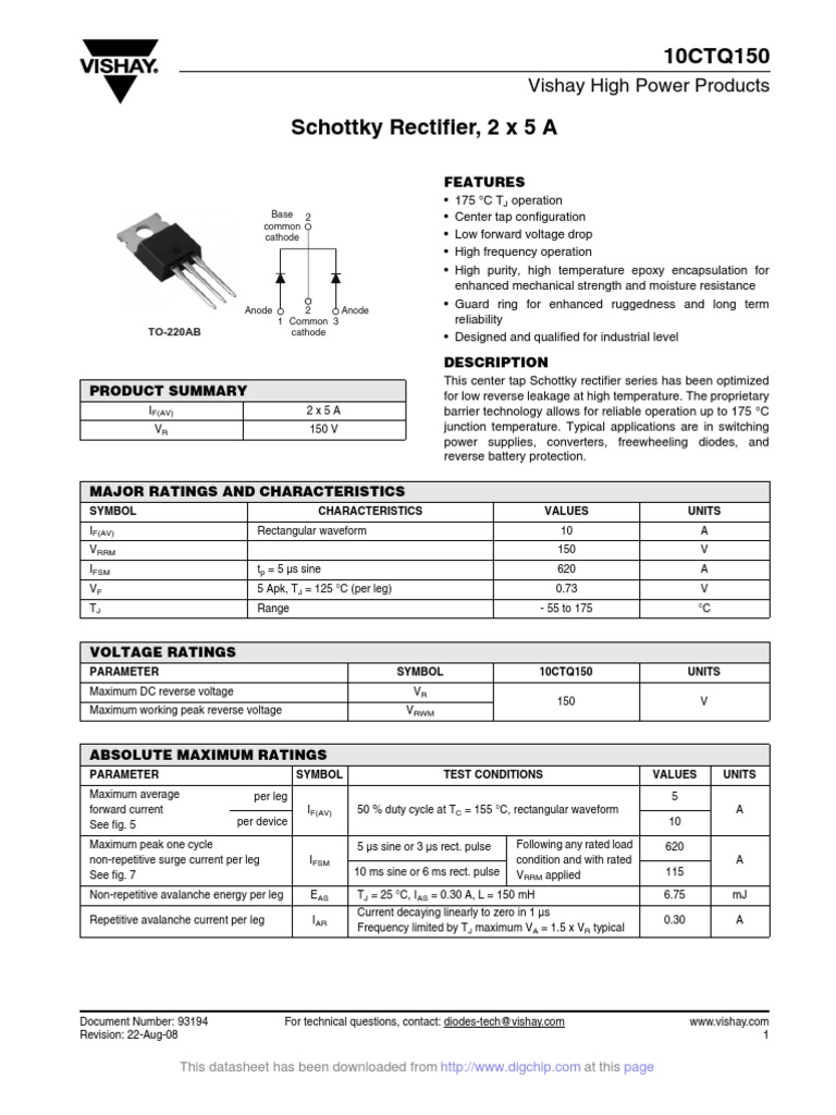 10CTQ150 | PDF | Rectifier | Diode