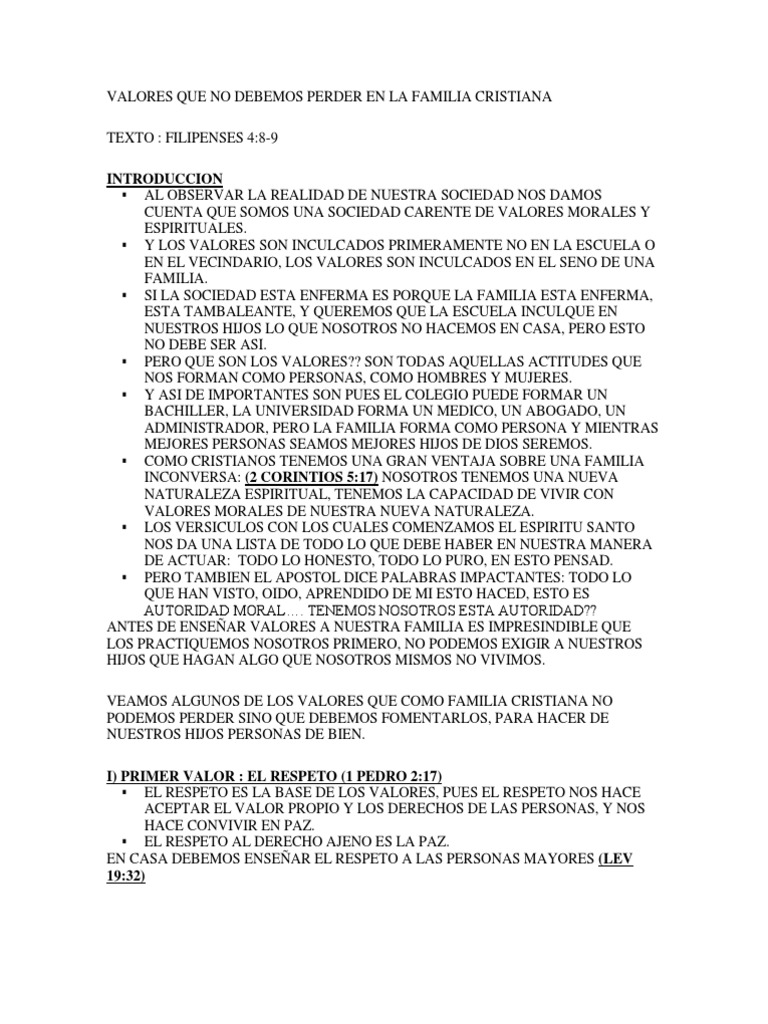 Valores Esenciales en la Familia Cristiana | PDF | Relaciones ...