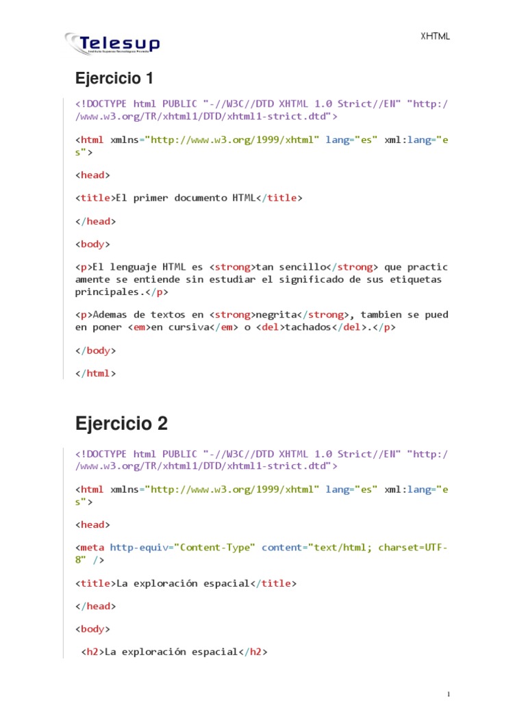 Ejercicios XHTML | PDF | Xhtml | Formatos de serialización de datos