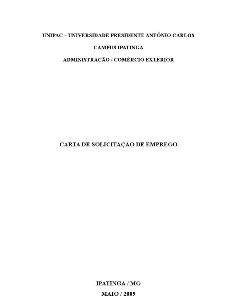 CARTA DE SOLICITAÇÃO DE EMPREGO