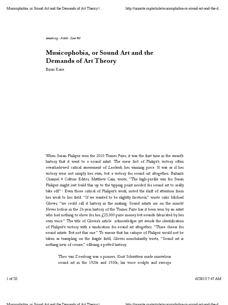 Musicophobia, or Sound Art and The Demands of Art Theory | PDF | Visual ...