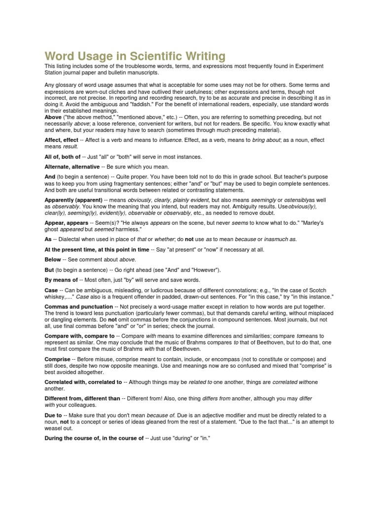 Scientific Word Usuage , Word Usage: English Grammar – OIFWP