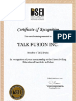 Certificate Talk Fusion From Dsei