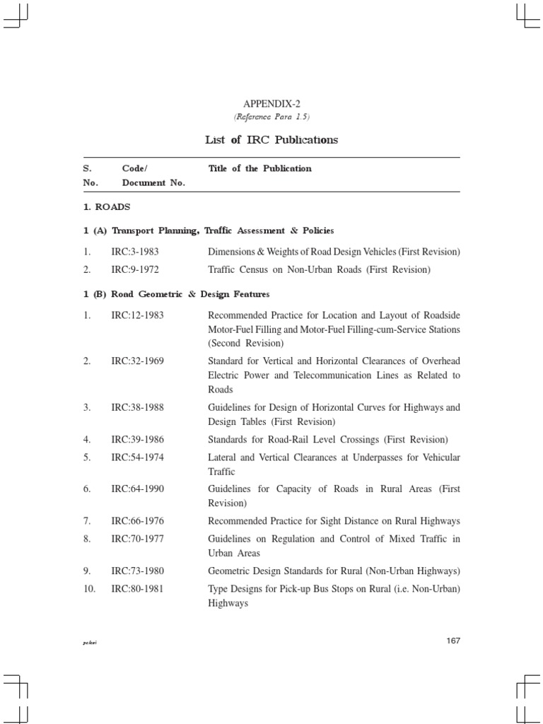 List of IRC Specifications and Standards | PDF | Road Surface | Road