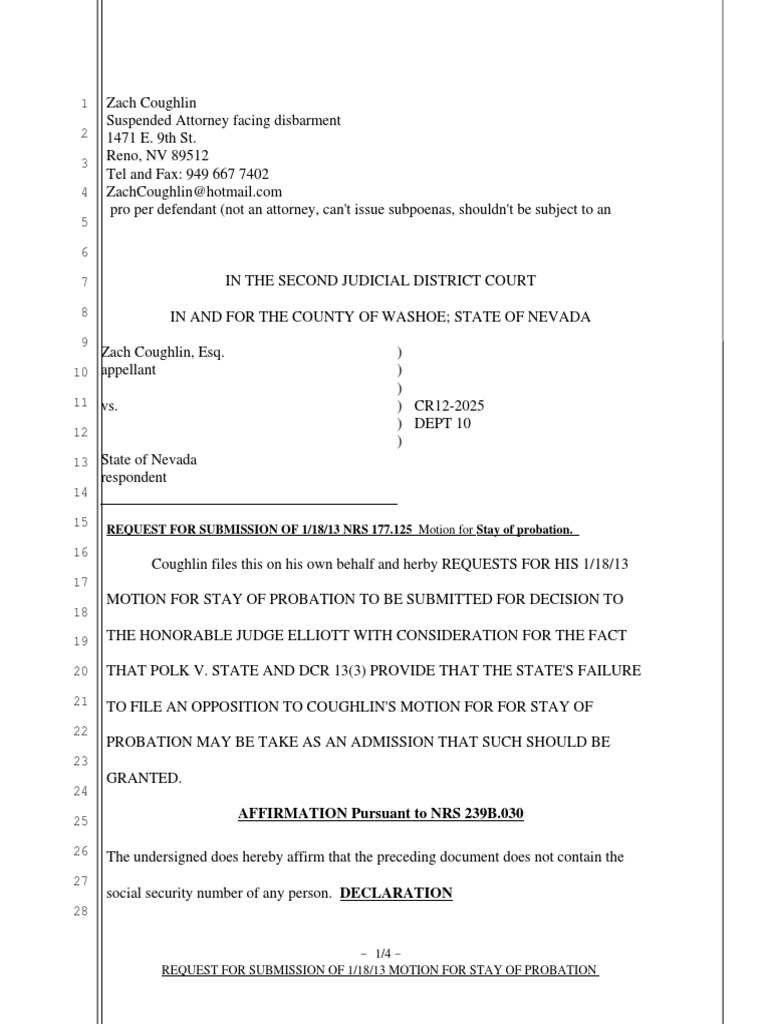 2 19 13 2025 Request For Submission of 1 18 13 Motion For Stay of