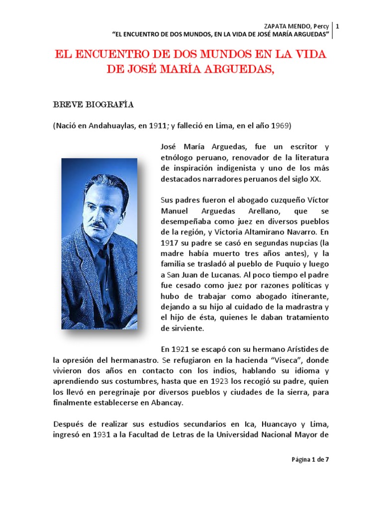 EL ENCUENTRO DE DOS MUNDOS EN LA VIDA DE JOSÉ MARÍA ARGUEDAS