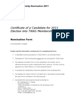 Certificate of A Candidate For 2011 Election Into TWAS Membership