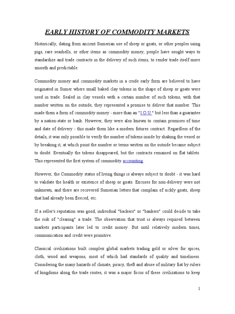 Early Commodity Markets History | PDF | Futures Contract | Hedge (Finance)