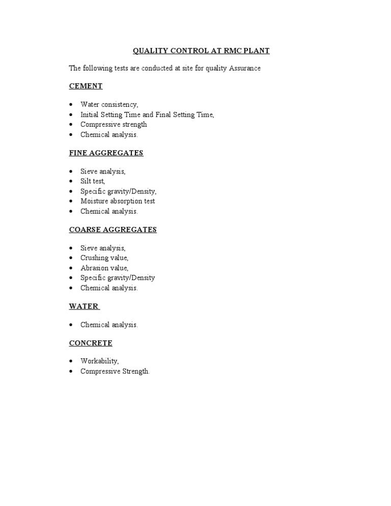RMC Plant Quality Control Tests | PDF
