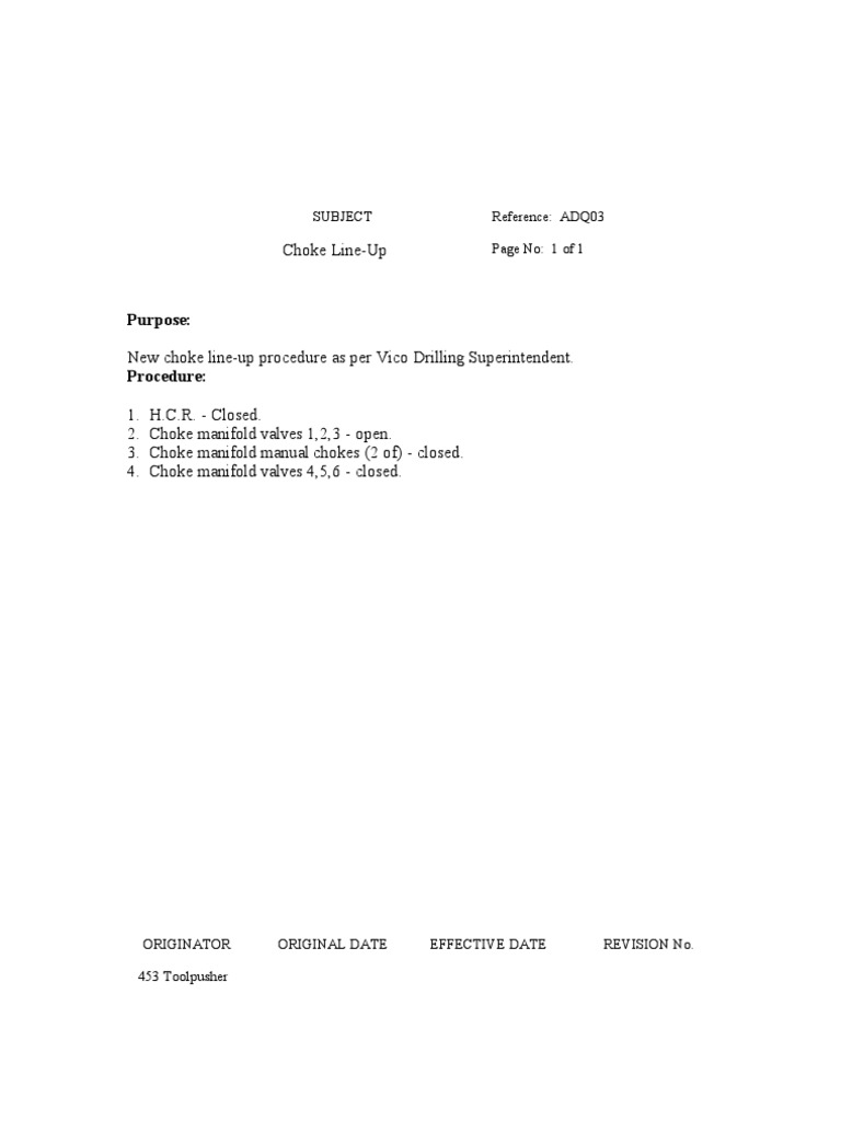 Choke Line-Up Procedure ADQ03 | PDF