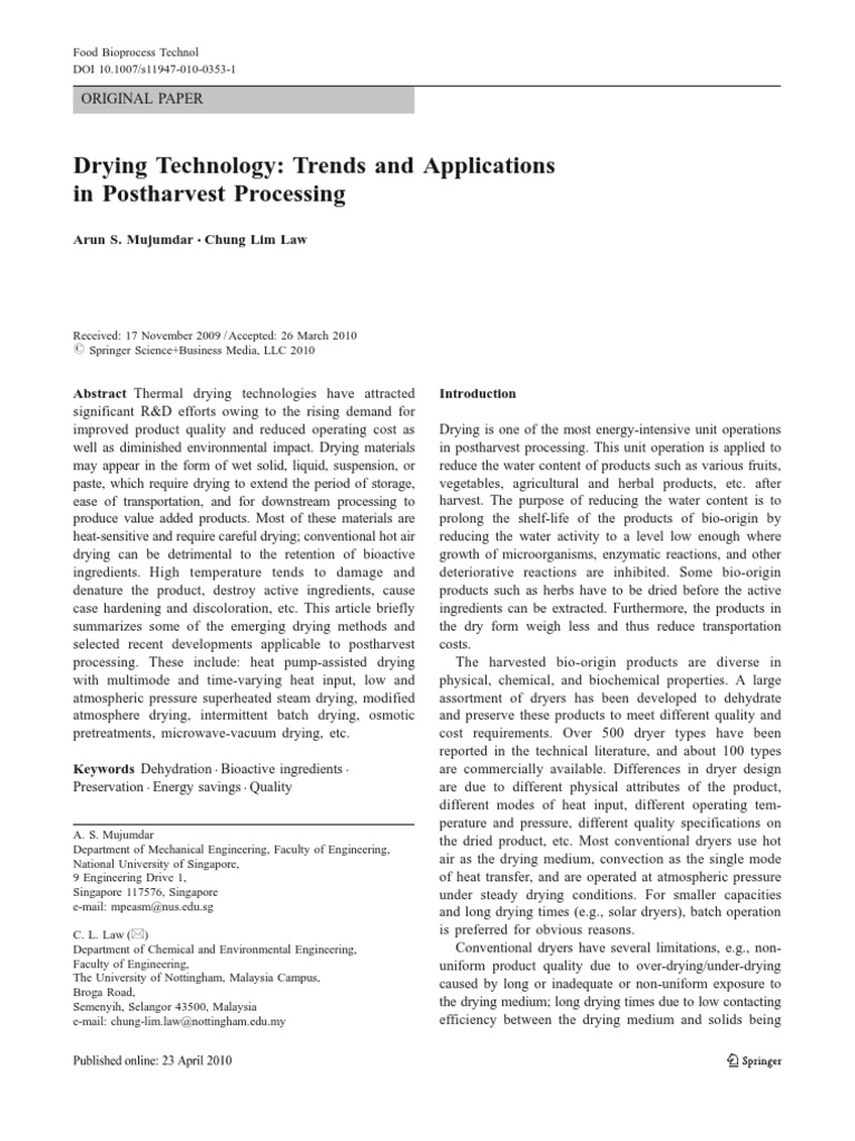 Emerging Drying Technologies in Processing | PDF | Clothes Dryer | Heat ...