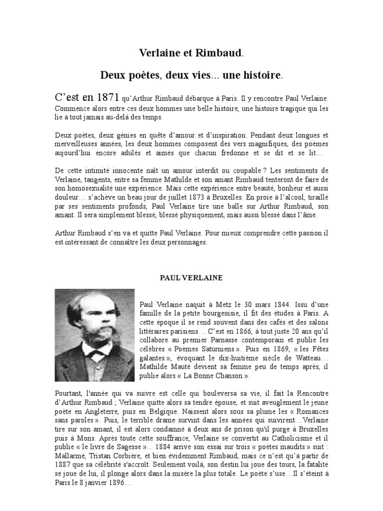 Verlaine et Rimbaud : Amour et Tragédie | PDF | Arthur Rimbaud ...
