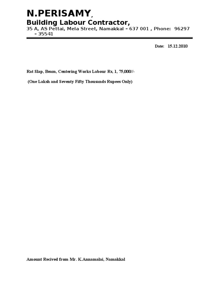 Labour Contract Receipt for Rat Slap Work | PDF