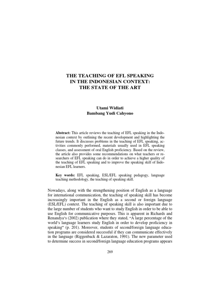 EFL Speaking in Indonesia: Trends & Challenges | PDF | English As A ...