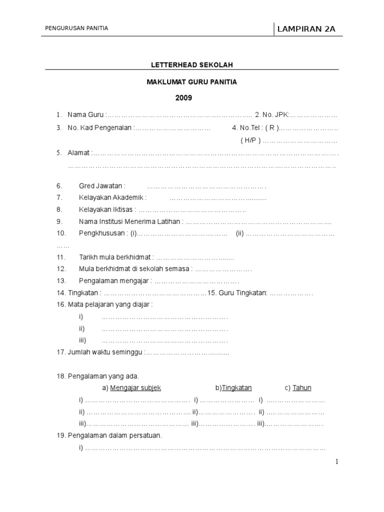 Lampiran 2A Borang Maklumat Guru Panitia  PDF