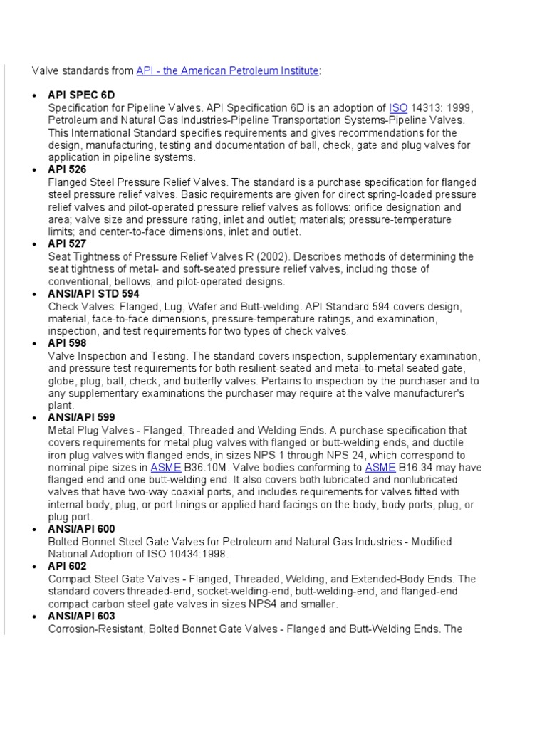 Api Spec 6D: API - The American Petroleum Institute | PDF | Valve ...