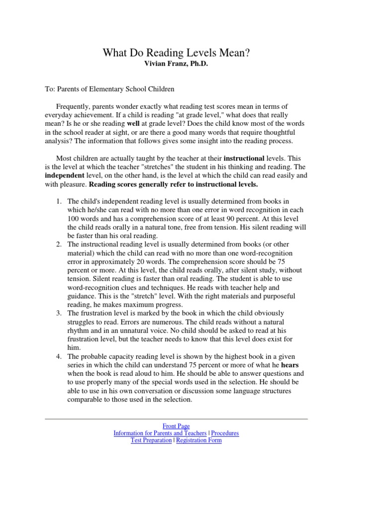 What Do Reading Levels Mean PDF Reading (Process) Reading