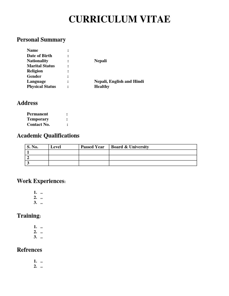 Bio Data Format | PDF