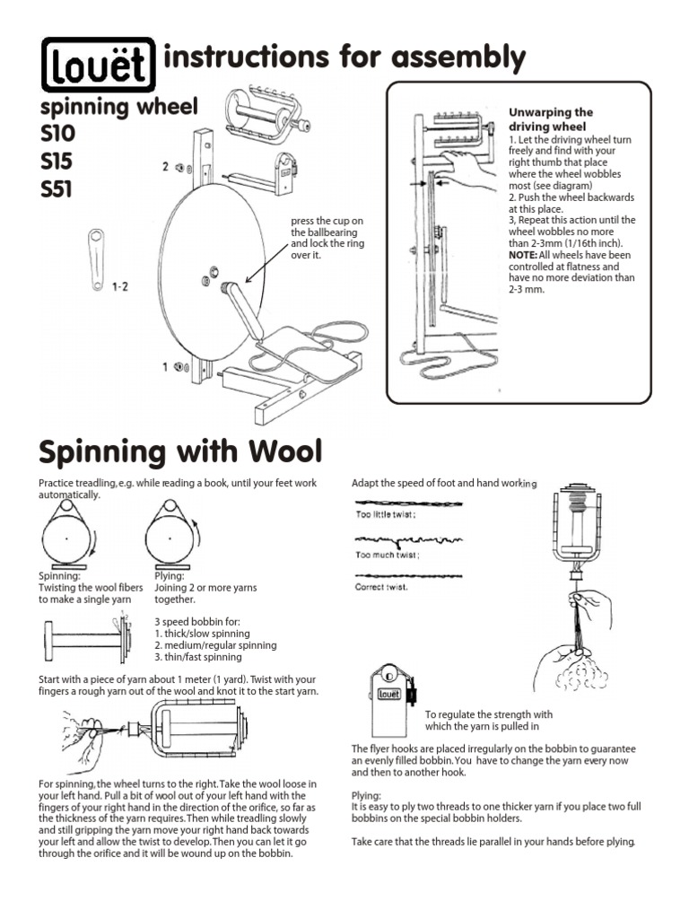 Louet Spinning Wheel S10 S15 S51 Instructions PDF Yarn Spinning