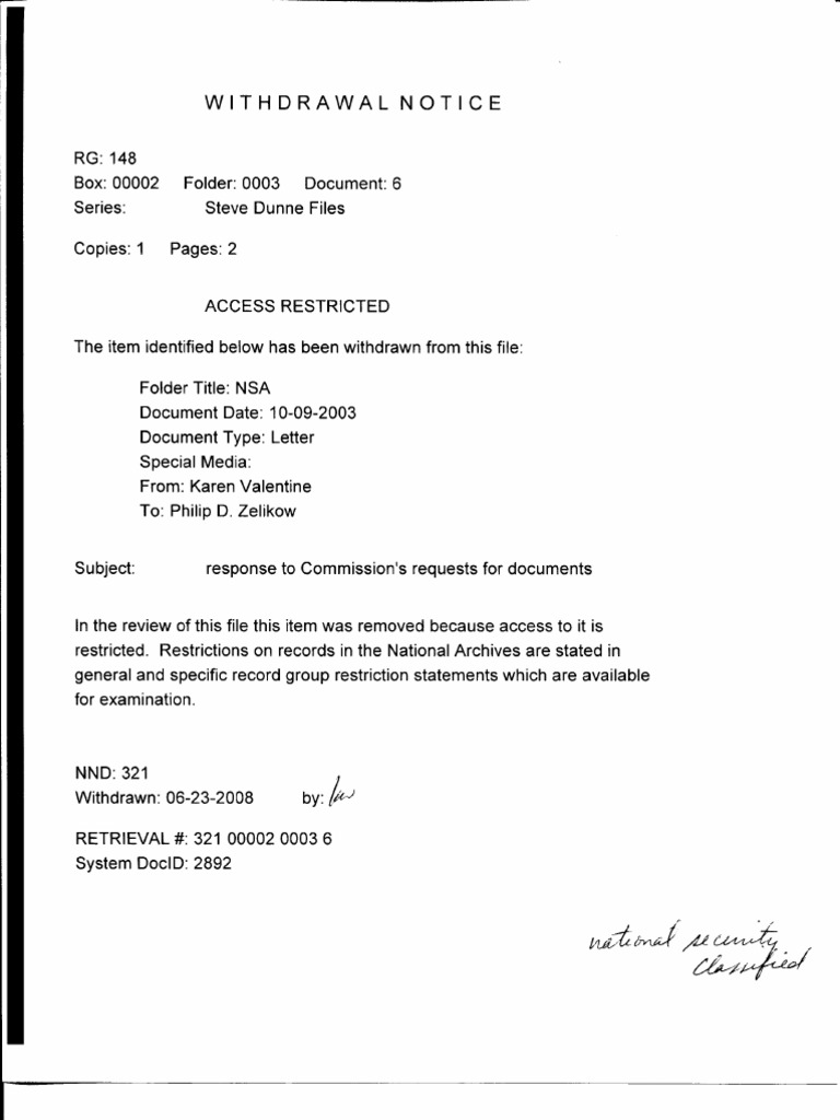 Withdrawal Notice for NSA Document | PDF
