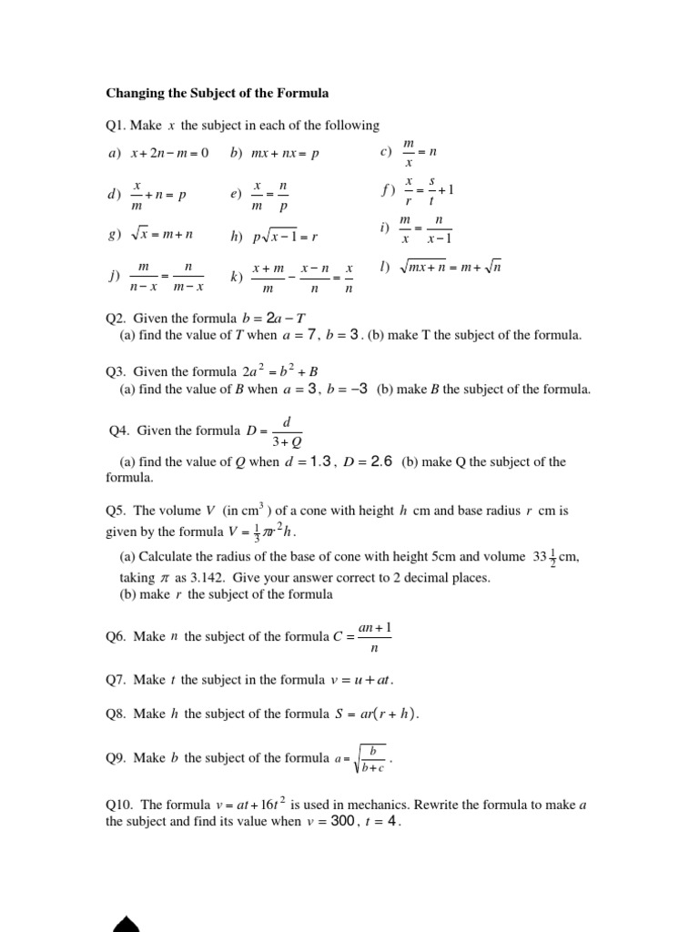 M N X A N M X E P Nx Mx B S R X F N X M C Changing The Subject Of The Formula