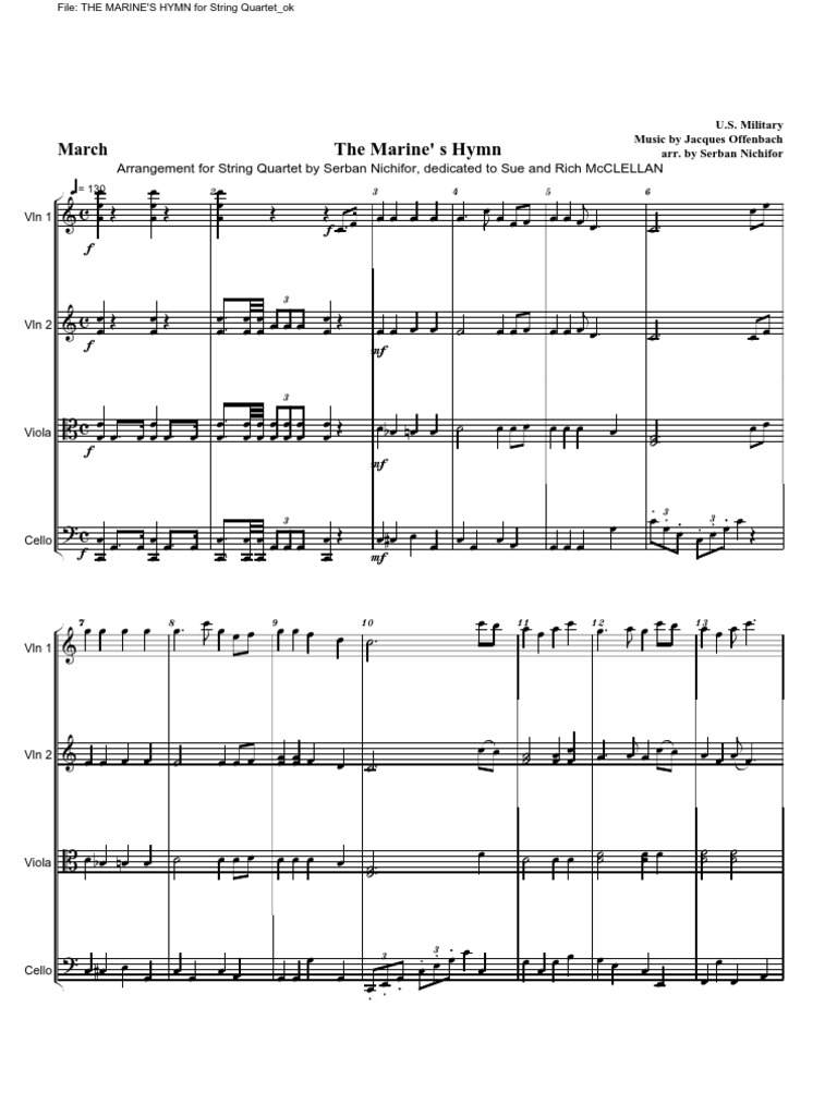 THE MARINES' HYMN arrangement for String Quartet by Serban Nichifor