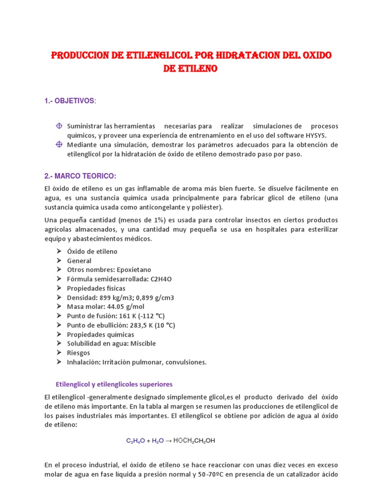 Producción de Etilenglicol por Hidratación | PDF | Etileno | Agua