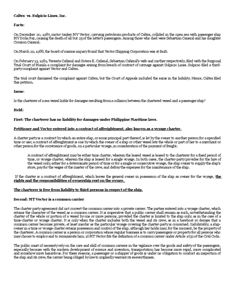 Caltex vs. Sulpicio Lines, Inc. PDF Legal Concepts Industries