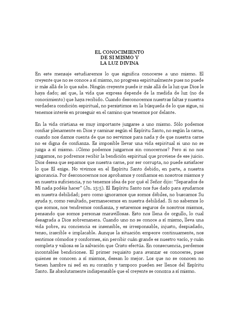 El Conocimiento de Uno Mismo y La Luz de Dios - Nee PDF | PDF