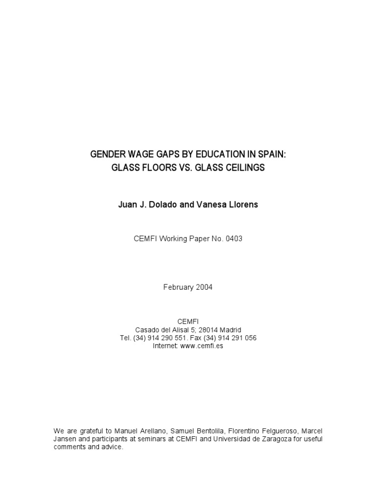 Gender Wage Gaps by Education in Spain Glass Floors vs. Glass Ceilings PDF Employment